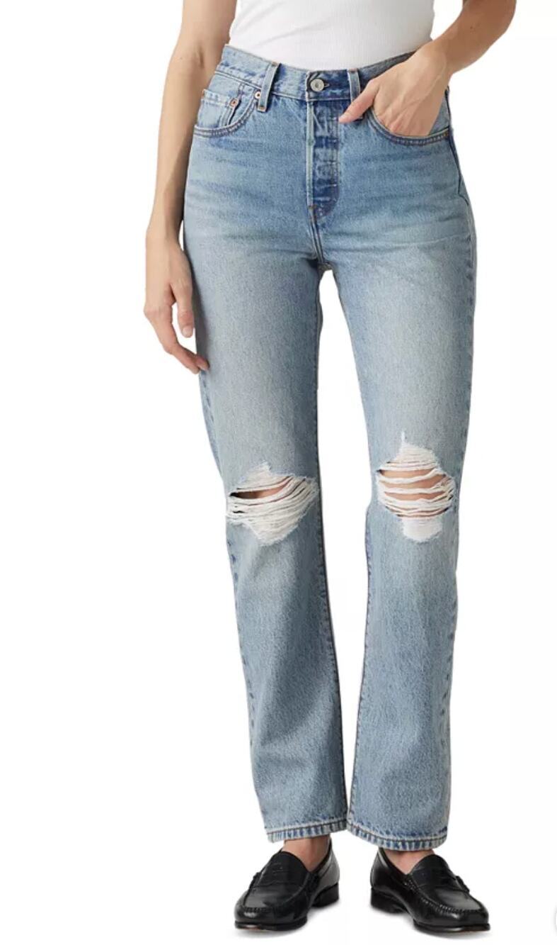 NEW Levi's 501 Original Distressed Straight Leg Jeans Light Wash Hi Rise 26 X 32